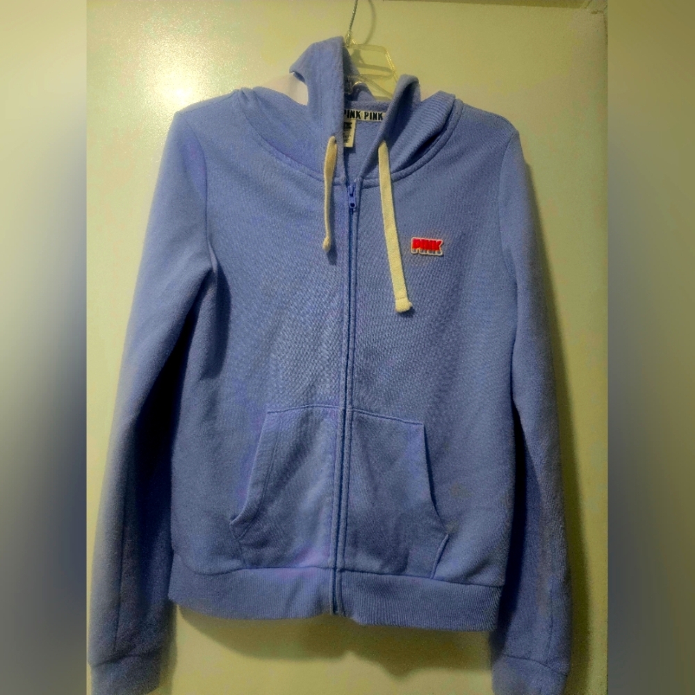 PINK Victoria's Secret Medium Zip Up Hoodie. Light Blue
